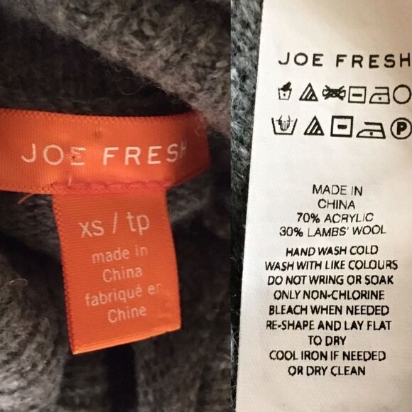 Joe FRESH Wool Turtleneck Sweater 3/4 Sleeves Grey - Picture 3 of 3